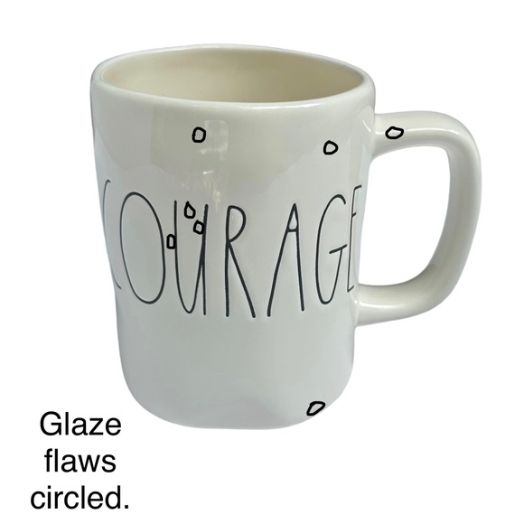 Rae Dunn COURAGE Mug Coffee Tea White Black Large Letters Dimples NWT 2017 OG - Picture 4 of 14